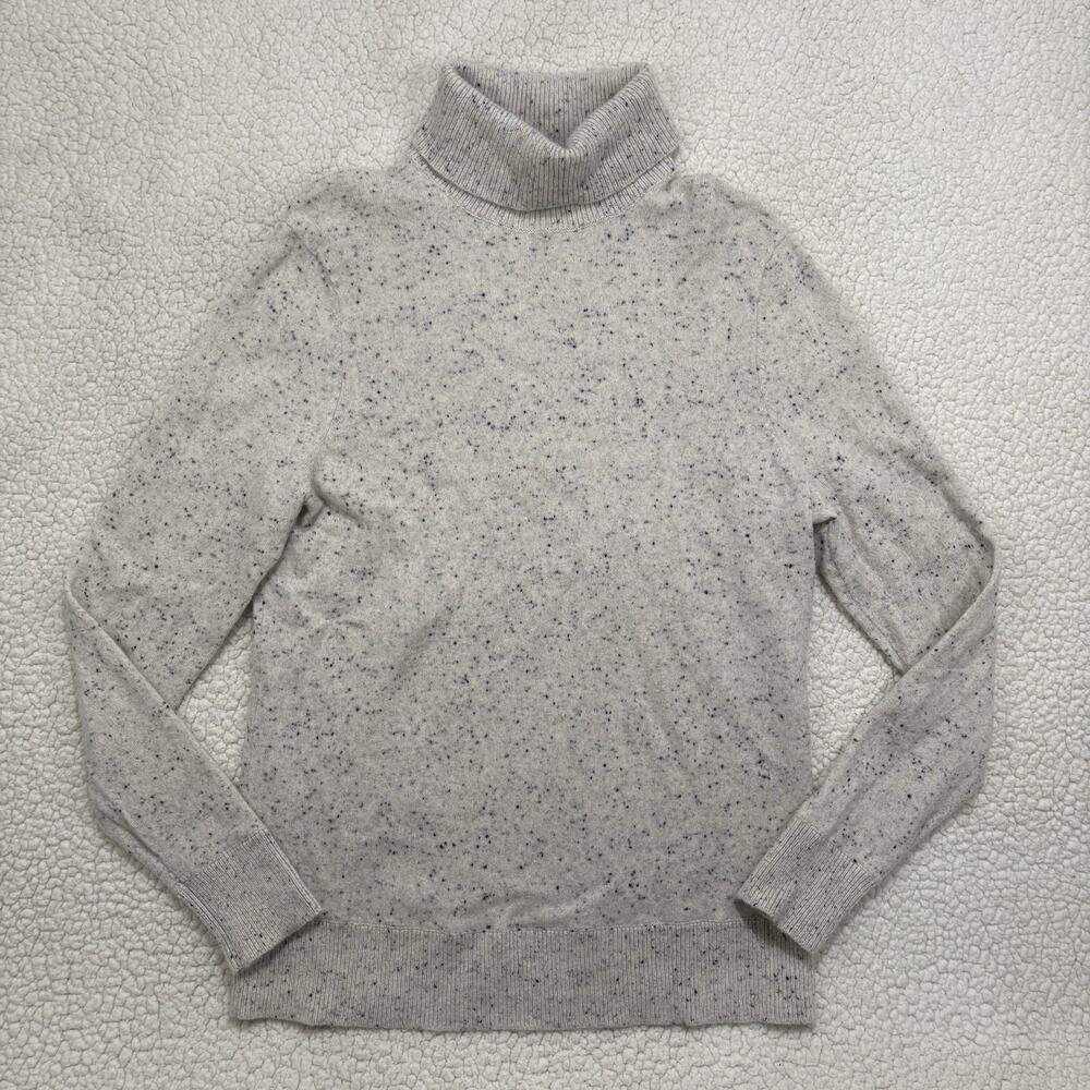 Lands' End 100% Cashmere Womens Turtleneck Sweater Cream Speckled Knit Small